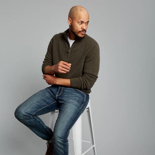 lifestyle image of Classic Cashmere Quarter Zip Sweater