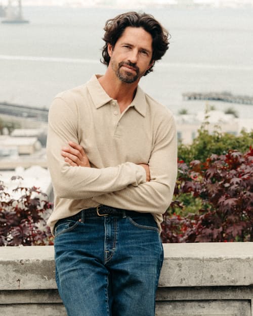 lifestyle image of Cotton Linen Long Sleeve Polo