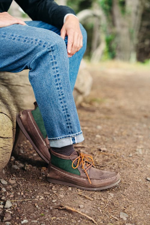 lifestyle image of Flint and Tinder x Easymoc Scout Boot