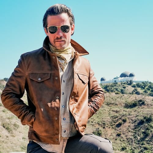 laydown image of Waxy Cowhide Trucker Jacket