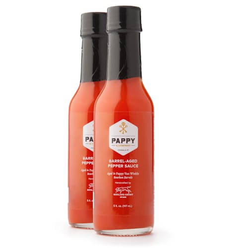 laydown image of Pappy Barrel-Aged Pepper Sauce (2 pack)
