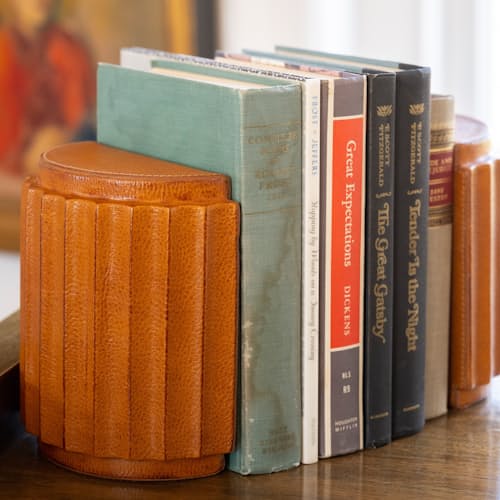 laydown image of Leather Column Bookends
