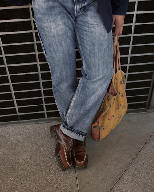 lifestyle image of Lowell Moc Toe Derby