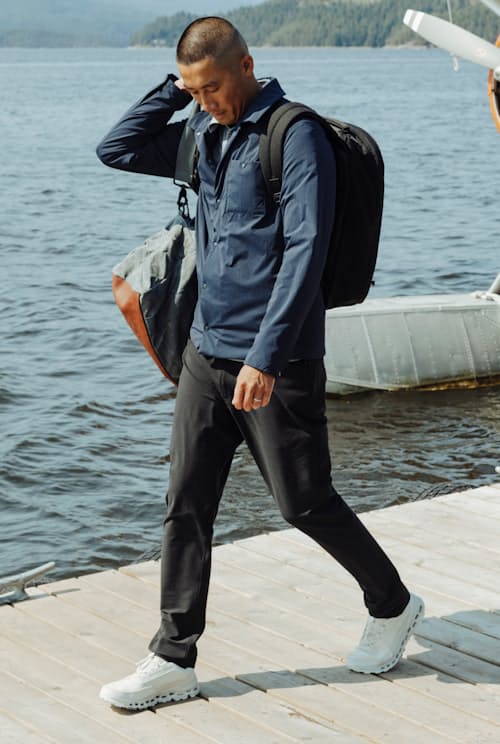 lifestyle image of 72-Hour Merino 5-Pocket Pant - HB Athletic Tapered
