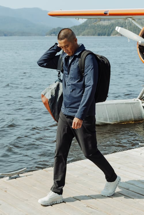 lifestyle image of 72-Hour Merino 5-Pocket Pant - HB Athletic Tapered