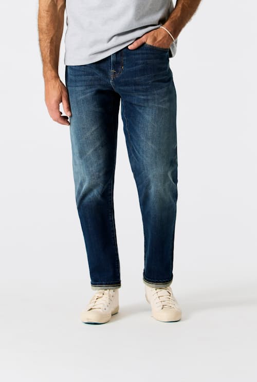 on model image of Stretch Selvedge Denim - HB Athletic Tapered