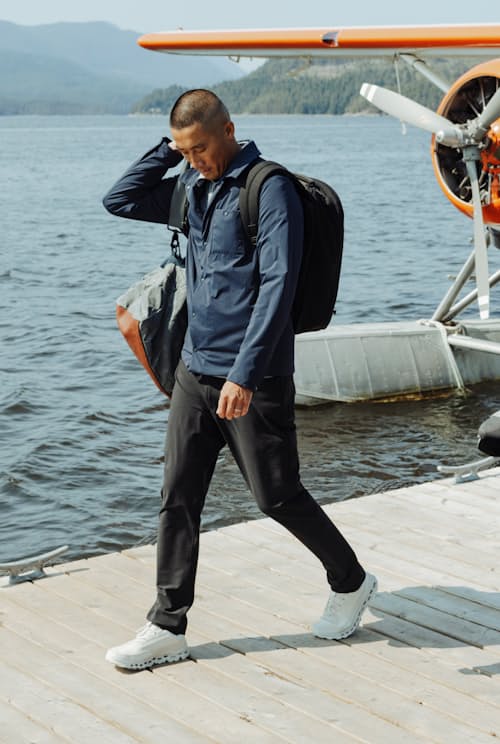 lifestyle image of 72-Hour Merino 5-Pocket Pant - HB Athletic Tapered