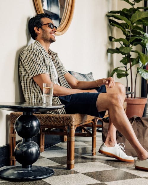 lifestyle image of Seersucker Short Sleeve Button Down
