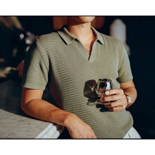 lifestyle image of Crochet Knit Polo Shirt