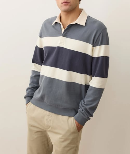 on model image of Sueded Rugby Polo
