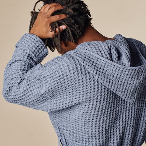 lifestyle image of Hooded Waffle Robe
