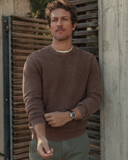 lifestyle image of Garment Dyed Cotton Crewneck Sweater