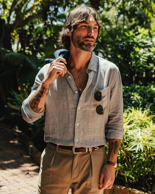 lifestyle image of Linen Long Sleeve Button Down