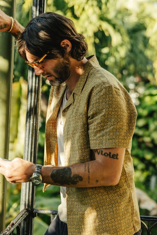 lifestyle image of Novelty Hemp Camp Collar Shirt