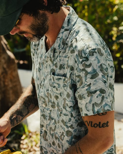 lifestyle image of Novelty Hemp Camp Collar Shirt