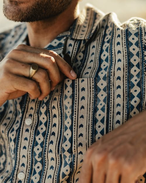 lifestyle image of Block Print Camp Collar Shirt