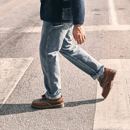 lifestyle image of Lowell Moc Toe Derby