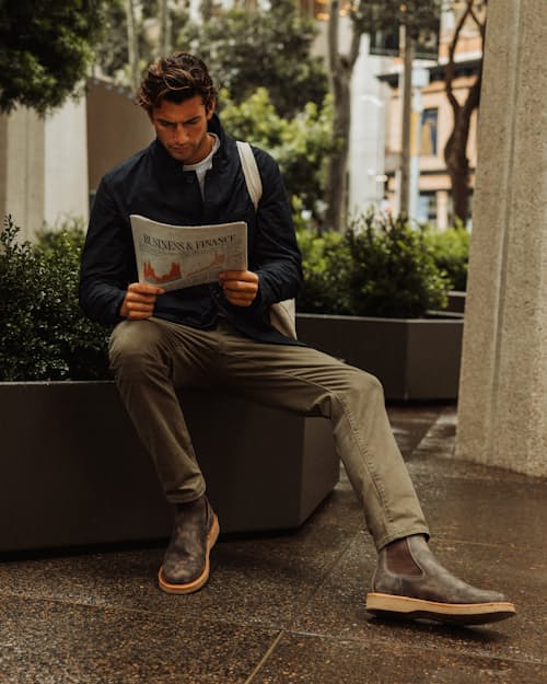 lifestyle image of Boone Wedge Chelsea Boot