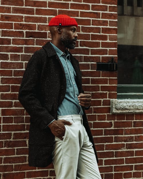 lifestyle image of Wool Herringbone Overcoat
