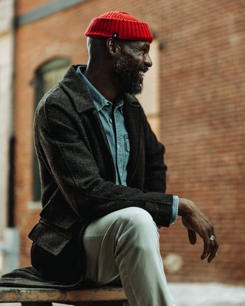 lifestyle image of Wool Herringbone Overcoat