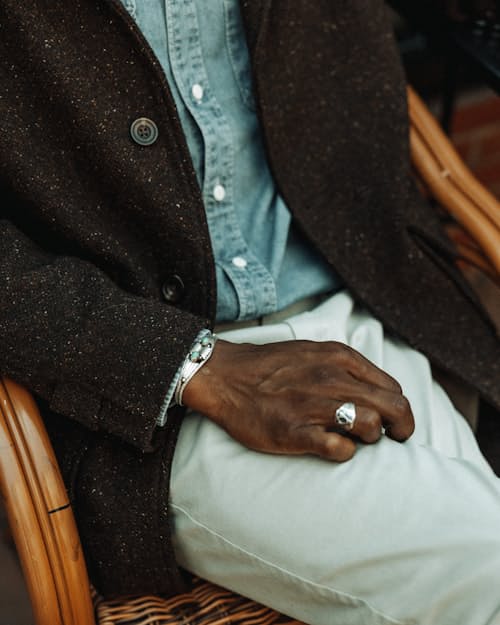 lifestyle image of Wool Herringbone Overcoat