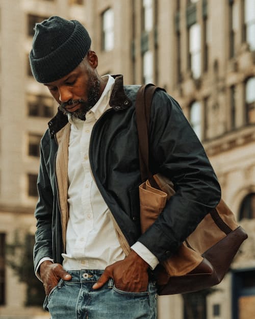 lifestyle image of Waxed Harrington Jacket
