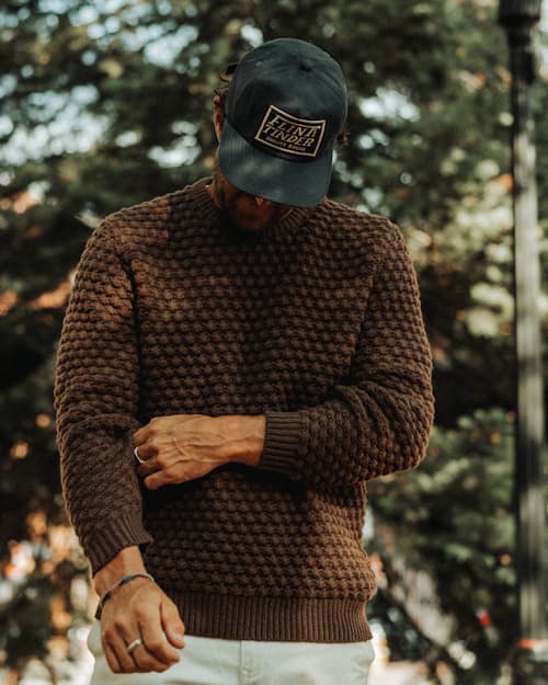 lifestyle image of Fisherman Crewneck Sweater [Bobble Stitch]