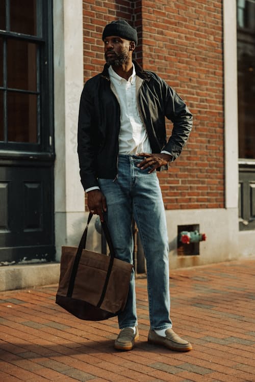 lifestyle image of Waxed Harrington Jacket