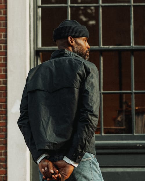 lifestyle image of Waxed Harrington Jacket
