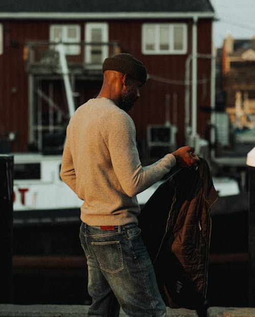 lifestyle image of Fine Merino V-Neck Sweater
