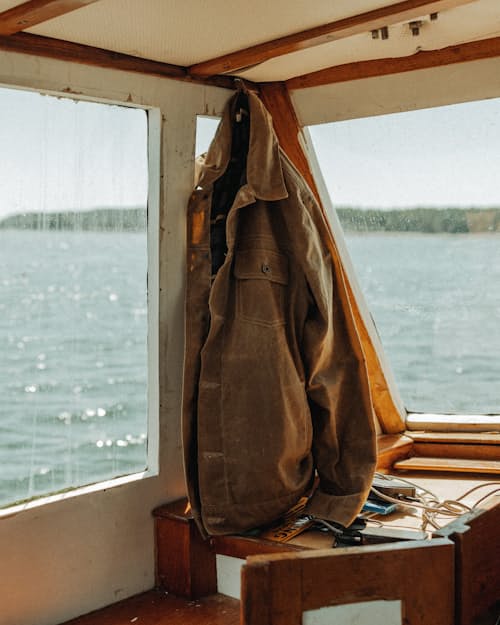 lifestyle image of Flannel-Lined Waxed Trucker Jacket