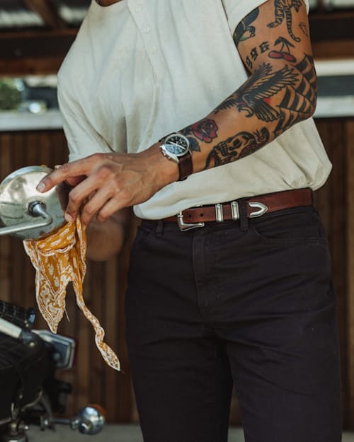 lifestyle image of Mc Coy II Bison Leather Western Belt