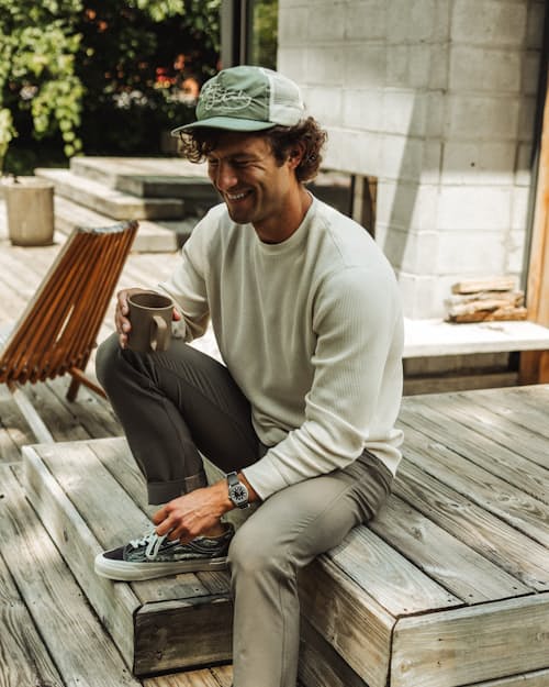 lifestyle image of Bi-Waffle Thermal Crew Sweatshirt