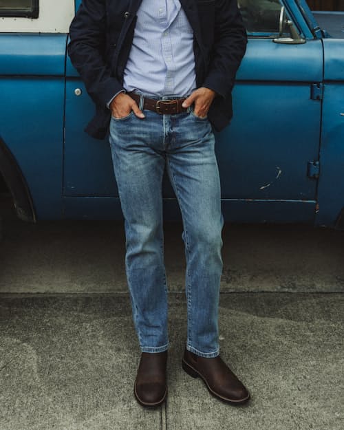 lifestyle image of Stretch Selvedge Denim - HB Athletic Tapered