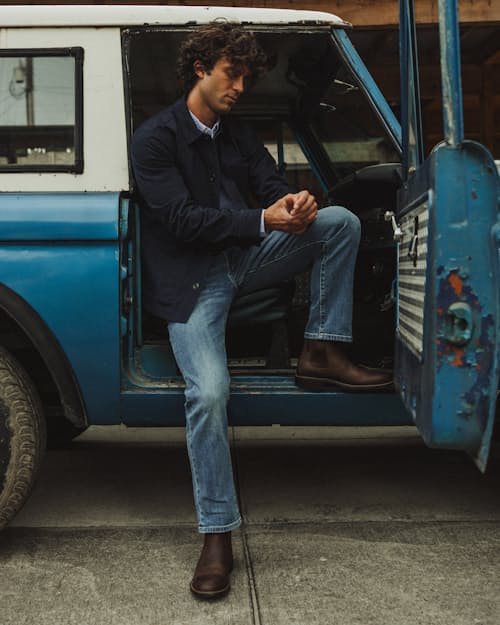 lifestyle image of Stretch Selvedge Denim - HB Athletic Tapered