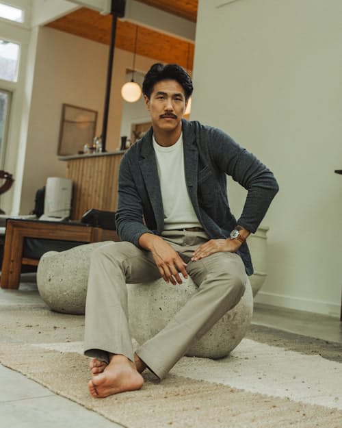 lifestyle image of 365 Pleated Chino Pant