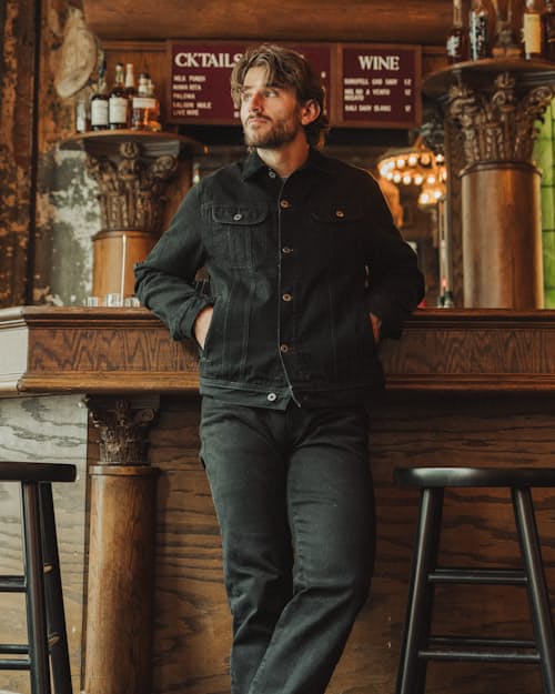 lifestyle image of Flannel-Lined Denim Trucker Jacket