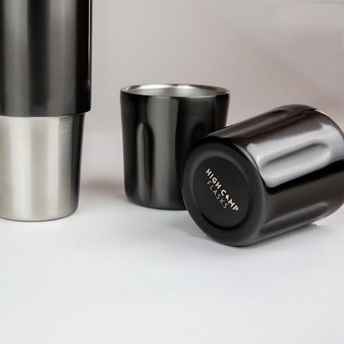 laydown image of Firelight 750ml Flask + Leather Holster