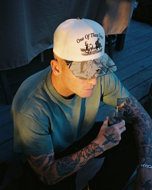 lifestyle image of Huckberry x Matt McCormick Just for a Moment 5 Panel Hat