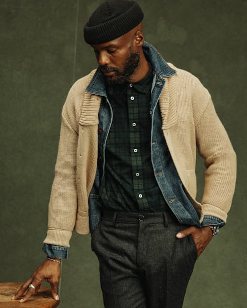 on model image of Eiger Shawl Collar Cardigan