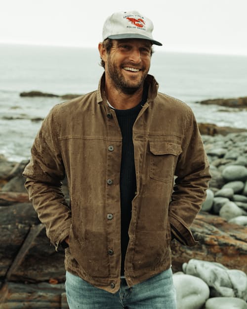 lifestyle image of Flannel-Lined Waxed Trucker Jacket