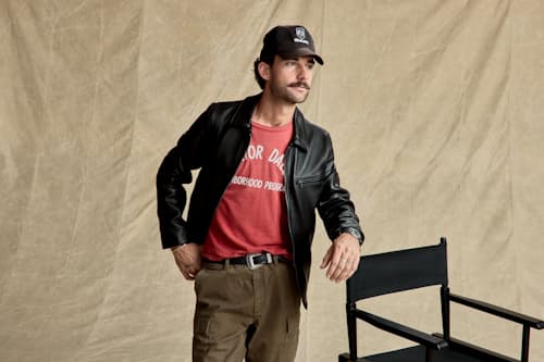on model image of Lambskin Delivery Leather Jacket