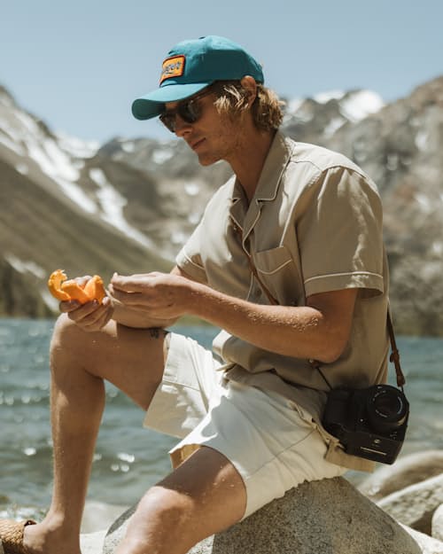 lifestyle image of Camp Collar Tipped Short Sleeve Shirt