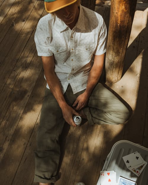 lifestyle image of Western Micro Print Short Sleeve Shirt