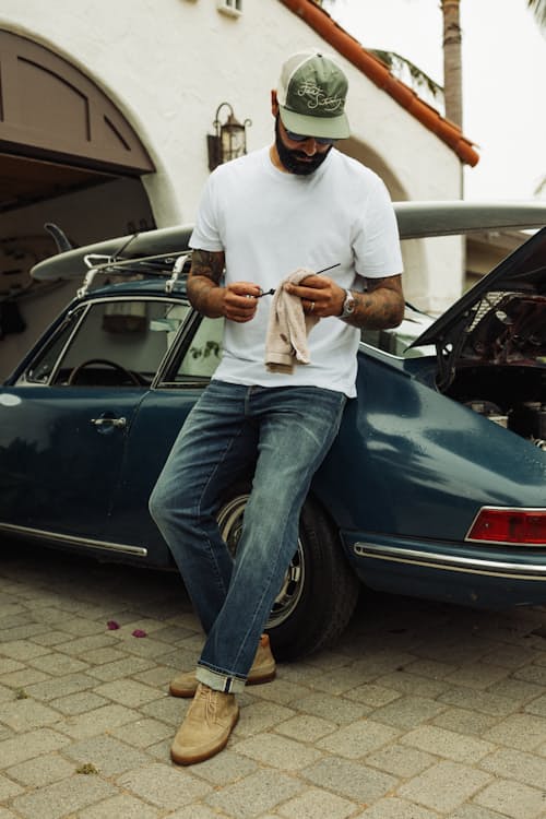 lifestyle image of Stretch Selvedge Denim - HB Straight