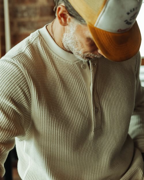 lifestyle image of Waffle Utility Knit Henley