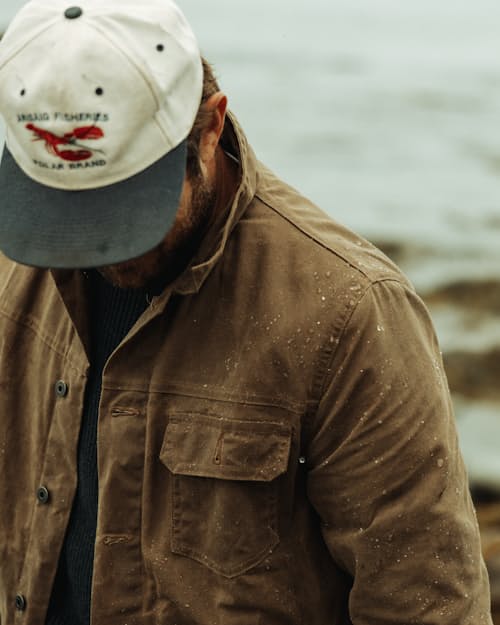 lifestyle image of Flannel-Lined Waxed Trucker Jacket