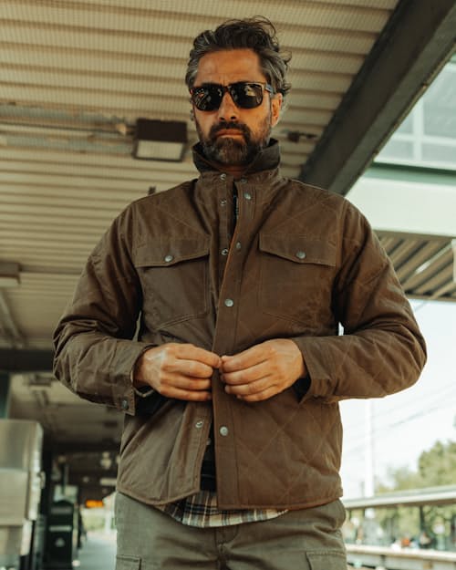 lifestyle image of Quilted Waxed Shirt Jacket