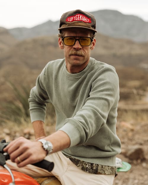 lifestyle image of Lightweight Garment Dyed Crewneck Sweater