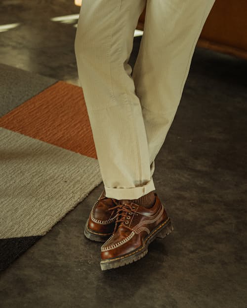lifestyle image of Lowell Moc Toe Derby